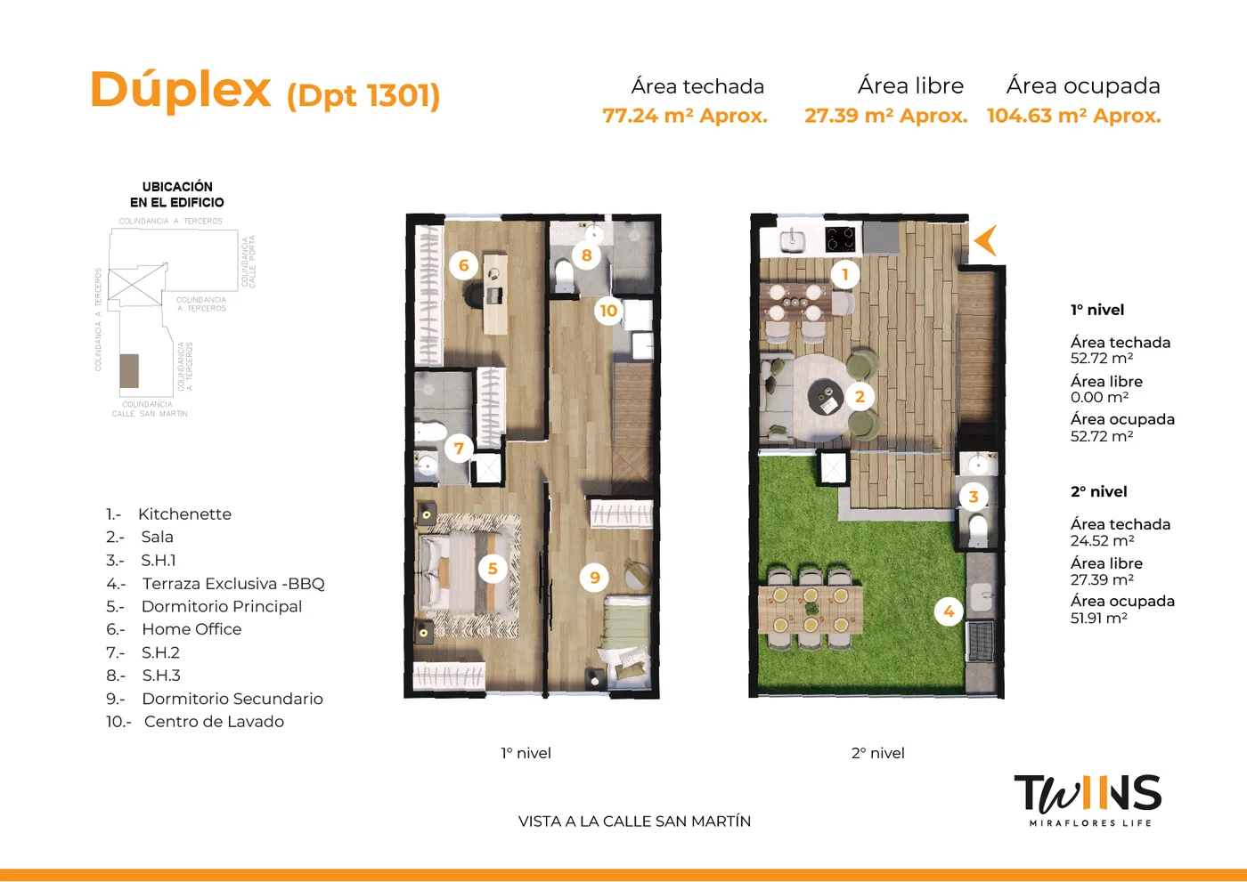 Twins Torre A · dúplex · 3 dorm · 105 m² en Miraflores