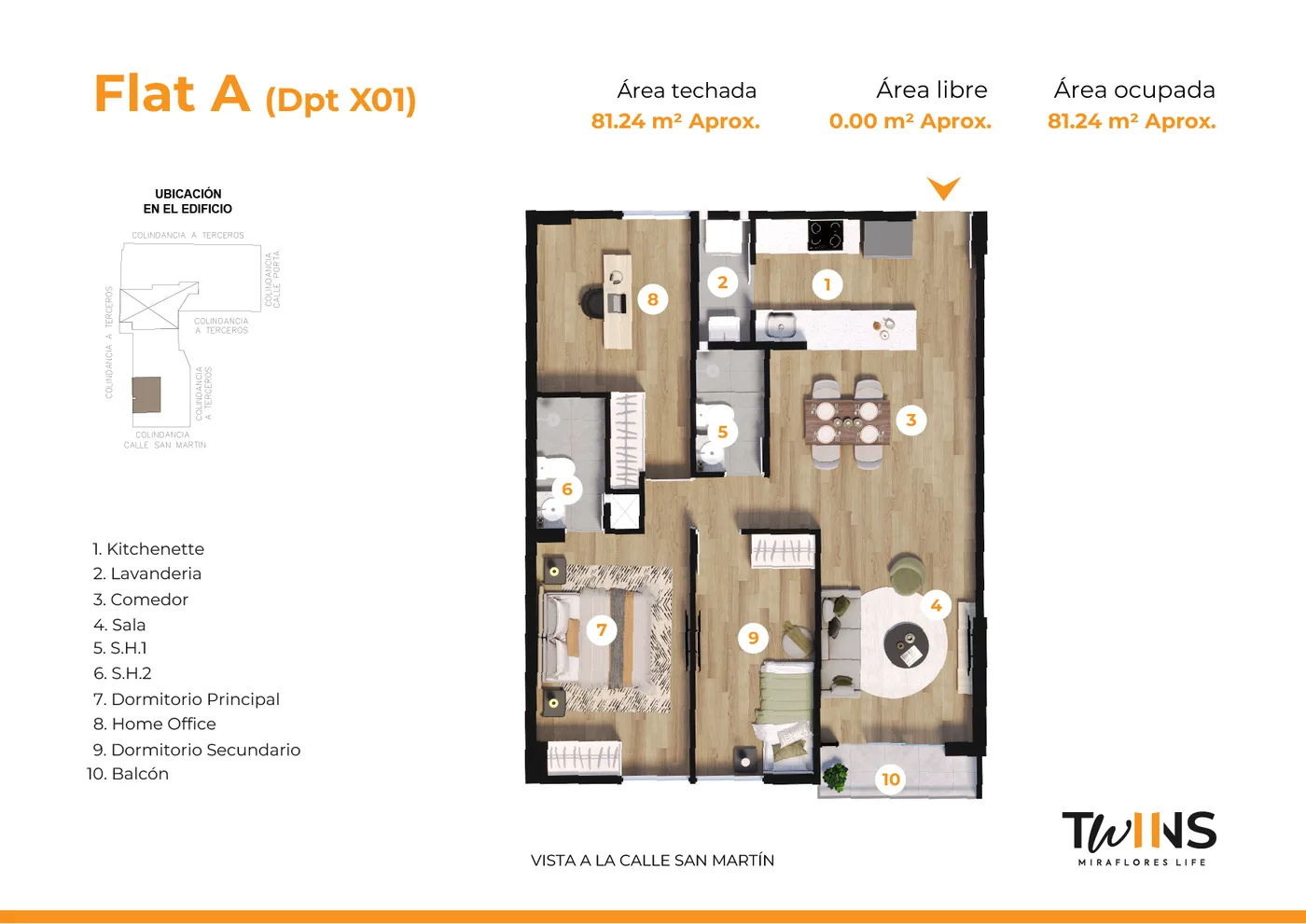 Twins Torre A · 3 dorm · 80 m² en Miraflores