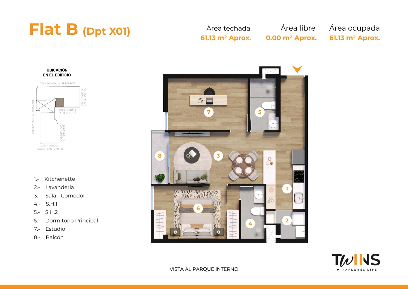 Twins Torre B · 2 dorm · 61 m² en Miraflores