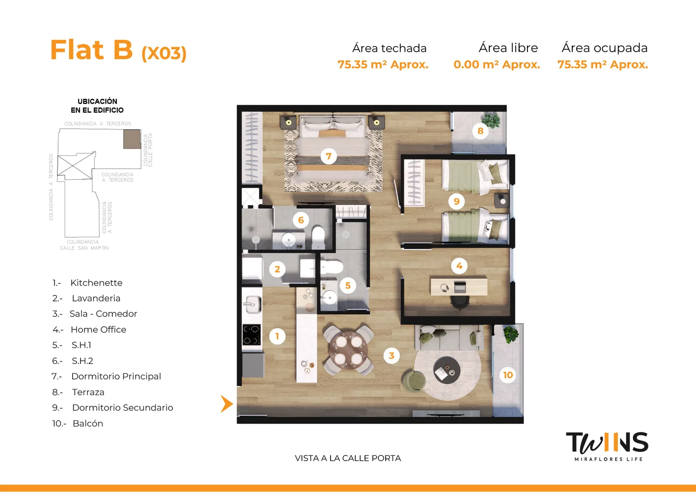 Twins Torre B · 3 dorm · 74 m² en Miraflores