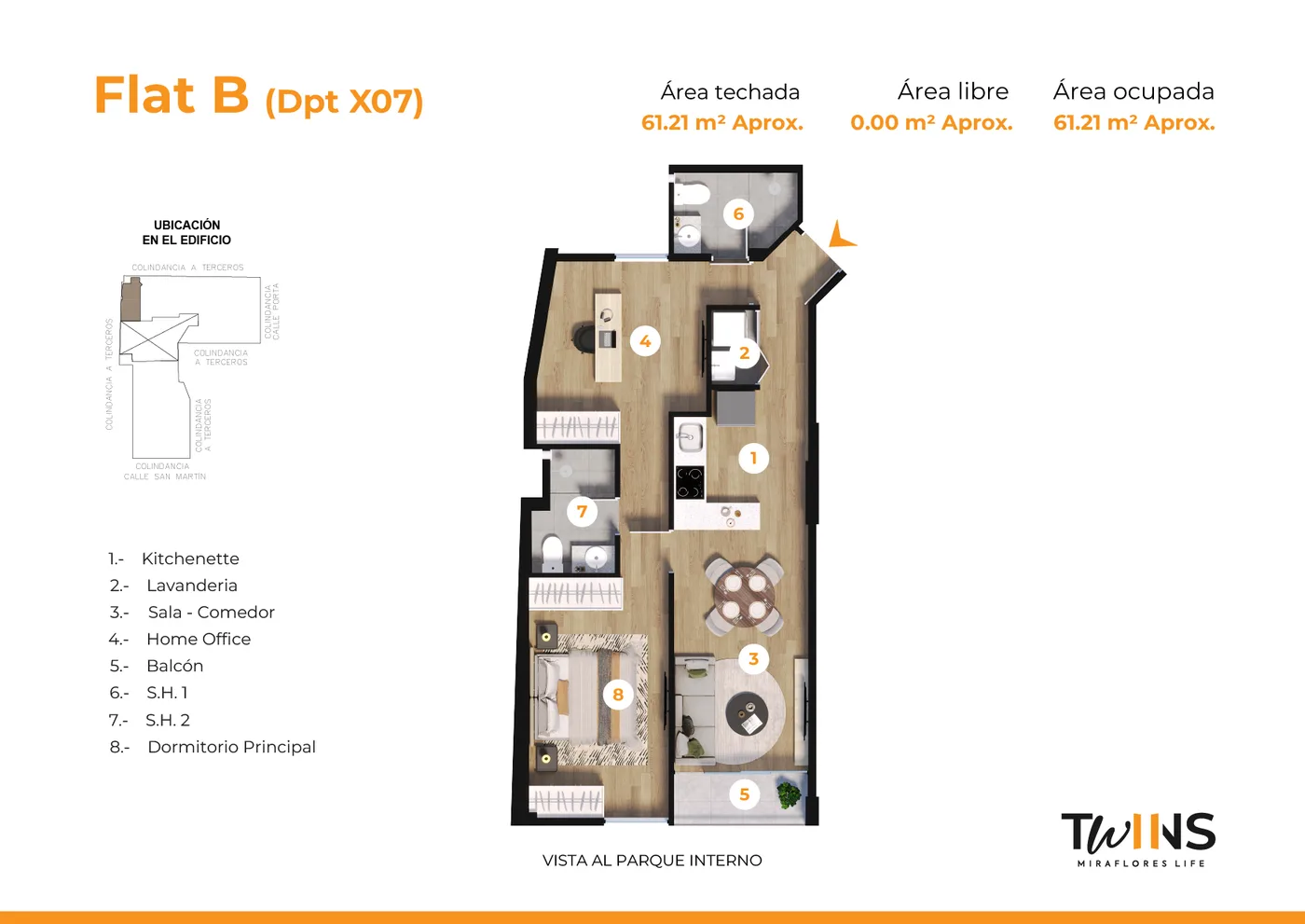 Twins Torre B · 2 dorm · 62 m² en Miraflores