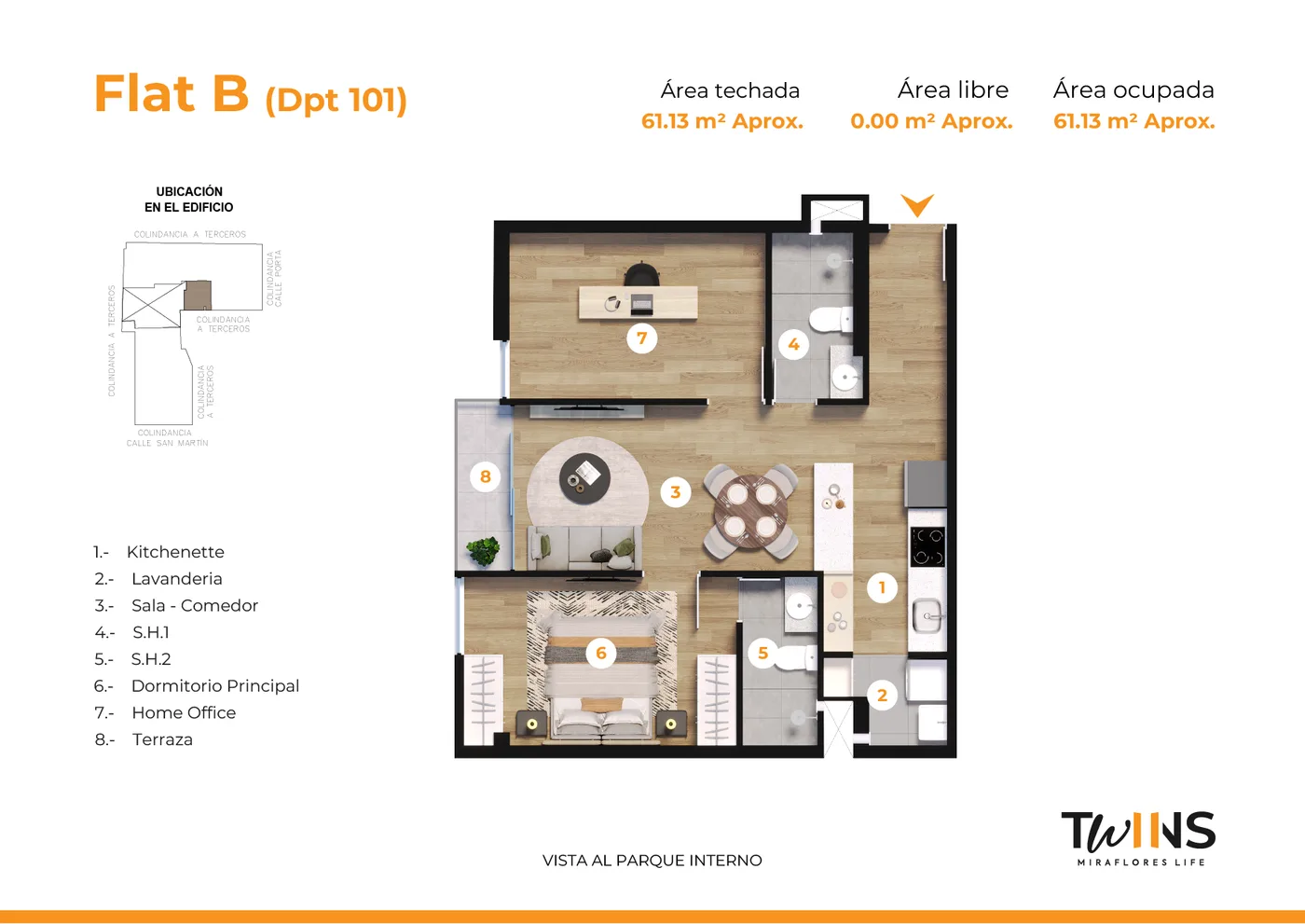 Twins Torre B · 2 dorm · 62 m² en Miraflores